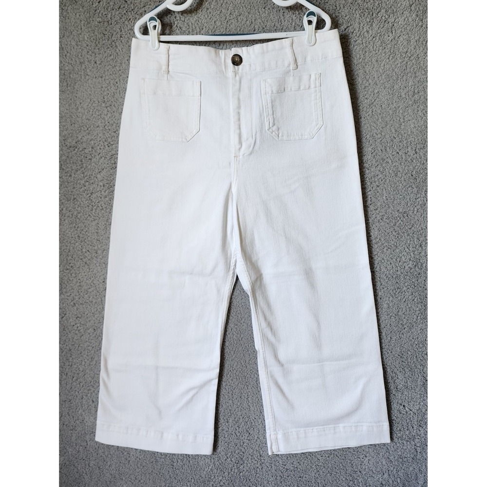 Maeve Anthropologie The Colette Pants‎ Sz 33 White Wide Leg Crop High Rise Denim